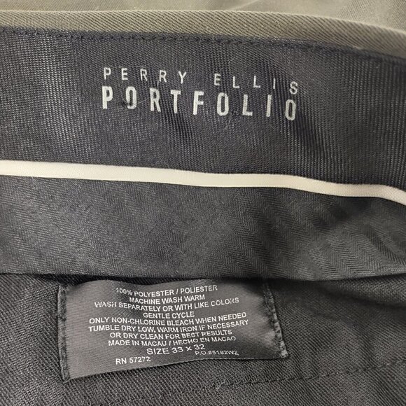 Perry Ellis Portfolio Men's, Olive Green Dress Slacks, Pants, Size 33X32 - Picture 9 of 10
